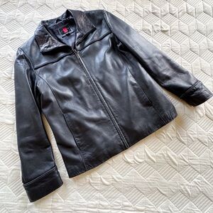 Vintage 90’s Gallery Soft Genuine Leather Jacket Zip Up Black L Casual